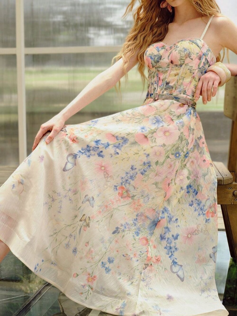 Multicolor Elegant Women's Floral Print Belted Dress - Picture 1 of 6